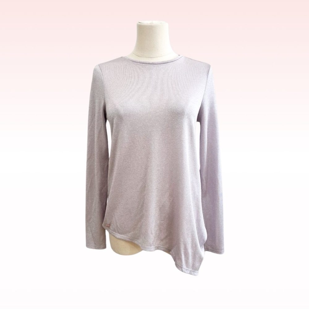TED BAKER Lilac Asymmetrical Glitter Long Sleeve Top (Sz 0)